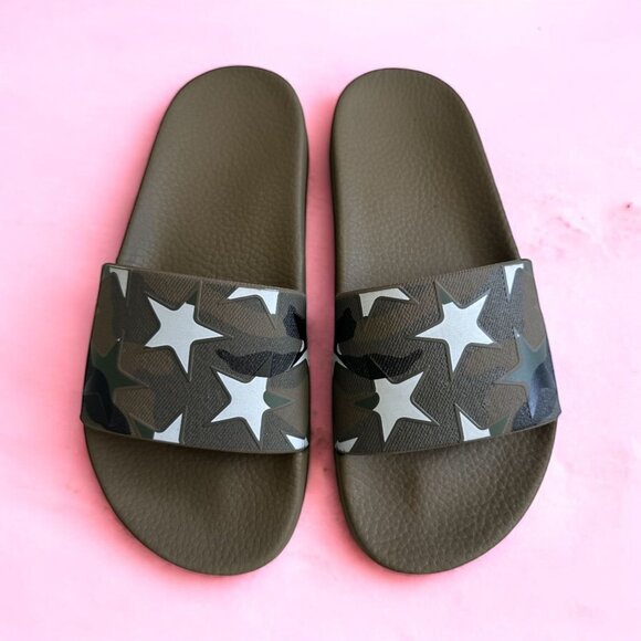 VALENTINO GARAVANI Star Print Camo Pool Slide Sandals Size 38
